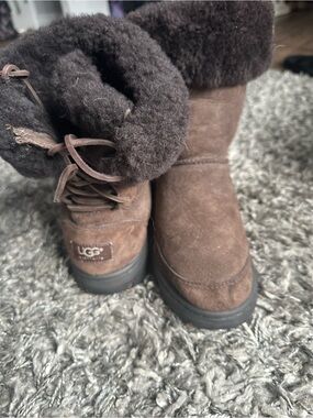 UGG Brown Suede Shearling Cuff Ankle Boots